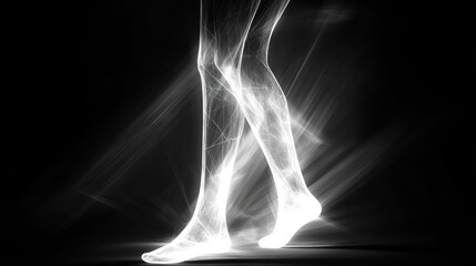 Fototapeta premium Abstract glowing legs walking in dark studio