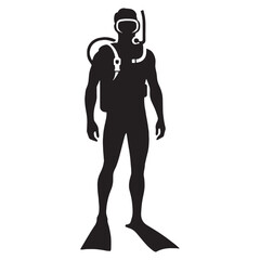 Wreck Diver silhouette, exploring lost treasures – Diver illustration – Minimalist Diver vector – Sunken mysteries


