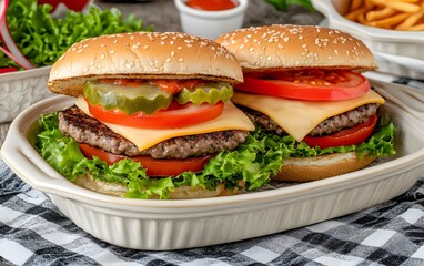 Juicy Cheeseburgers with Lettuce and Tomato