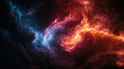 Obraz premium Cosmic Nebulae in Fiery Red and Serene Blue Hues a Captivating Space Art with Distant Stars
