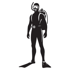 Adventurous Diver silhouette, diving into the abyss – Diver illustration – Minimalist Diver vector – Ocean expedition

