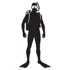 Fearless Diver silhouette, plunging into the unknown depths – Diver illustration – Minimalist Diver vector – Underwater discovery

