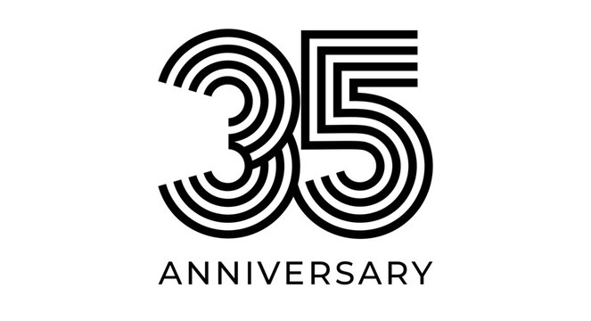 35th anniversary sign, striped geometrical number 35 for greeting card, birthday event design, business marketing materials, wedding jubilee logo. Vector illustration