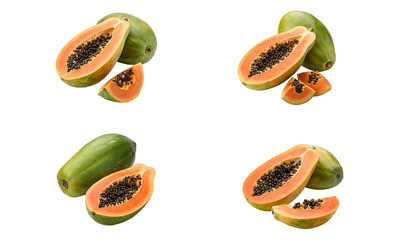 Papaya fruits isolated, Fresh fruits collection, Collection set of Papaya sliced isolated