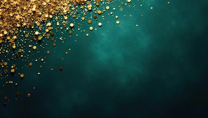 Abstract background with gold glitter on a dark teal and gold background,  abstract,  teal