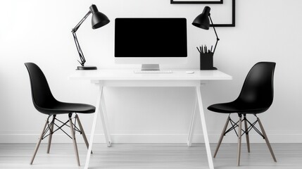 Modern Workspace, Empty Computer, Minimalist Decor