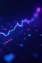 Abstract blue purple neon financial graph chart background with glowing lines and growing trends,  graph,  neon