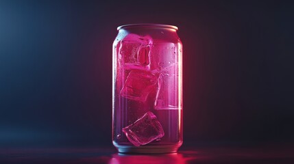 Vibrant Pink Soda Can with Ice, Studio Shot