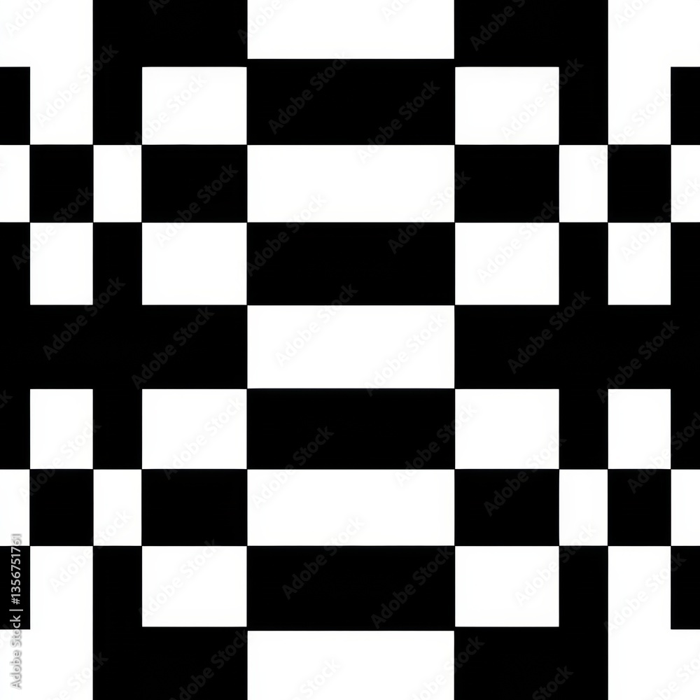 Aufkleber Bold geometric pattern showcasing alternating stripes and checkered squares in a minimalist black and white design Generative AI