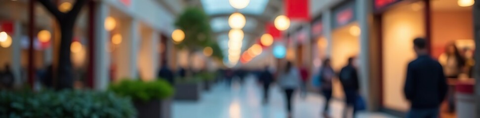 Fototapeta premium Abstract blur background of shopping mall with light bokeh and flare light bulb, background, light