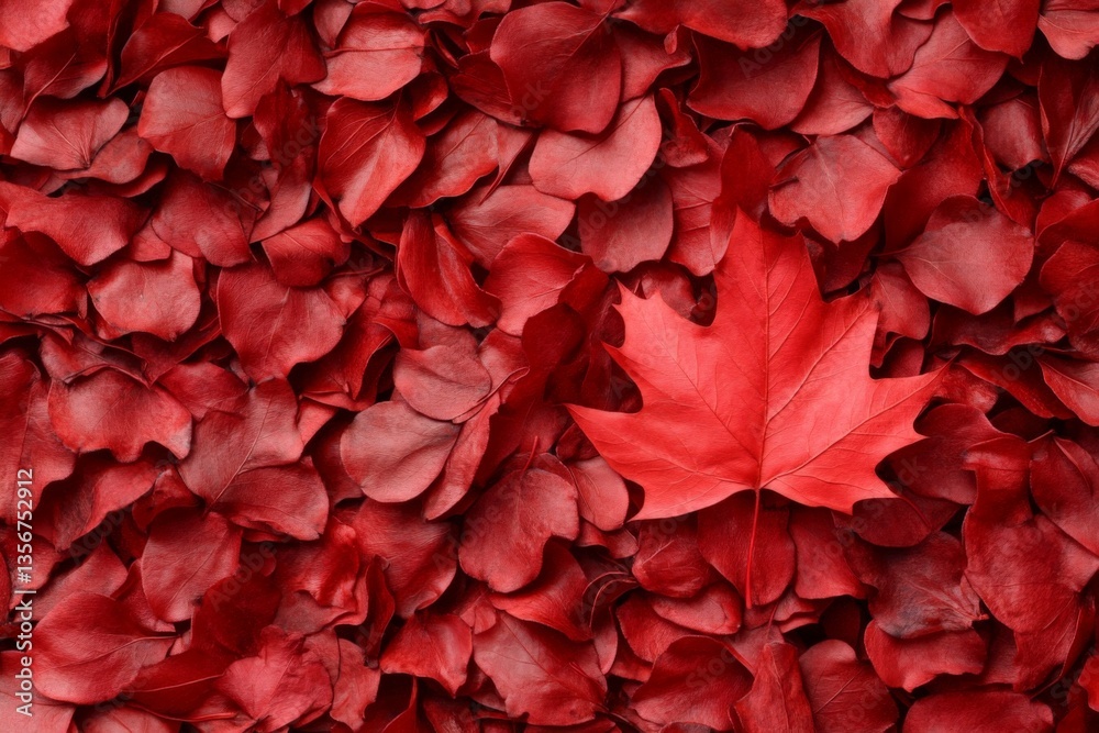Poster red autumn leaves blanket the ground with a single vibrant leaf standing out in a serene natural set