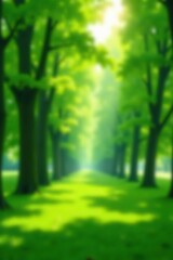 Fototapeta premium Abstract blurred green nature background with lush foliage and sunlight filtering through the trees in a park, blur, trees