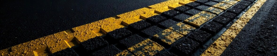 Abstract black and yellow background with intersecting tire tracks,  texture,  path