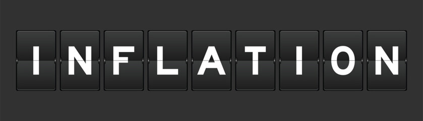 Black color analog flip board with word inflation on gray background