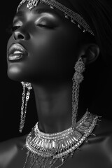 A beautiful Black woman wearing silver jewelry