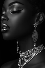 A beautiful Black woman wearing silver jewelry