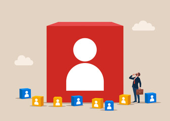 Employee recruitment or customer. The recruiter selects the team. Employee recruitment. Flat vector illustration