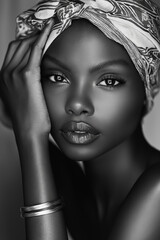 Beautiful Black woman wearing a head scarf 