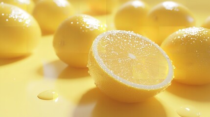 Close-up of a Lemon Slice with Water Droplets - Realistic Photo