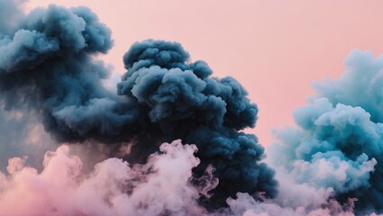 Pastel smoke clouds in shades of black and blue against a soft pink background, creating an abstract and ethereal atmosphere.
