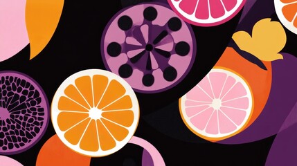 Abstract citrus slices pattern on dark background