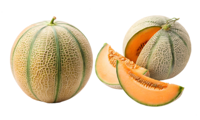 Cantaloupe melon with sliced isolated, Fresh fruits collection, Collection set of Cantaloupe melon isolated