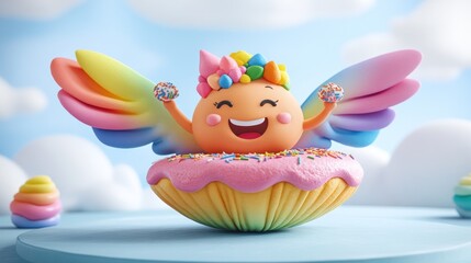 Joyful Rainbow Sprinkle Fairy on a Sweet Donut Ride!