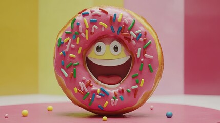 Joyful Donut: A Delightful 3D Render of a Smiling Donut with Sprinkles