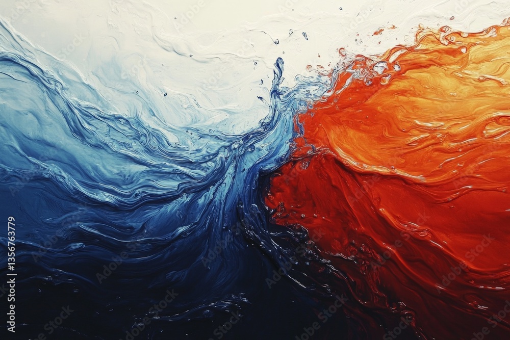 Poster vivid swirl of blue and orange water creates dynamic contrast in unique abstract art