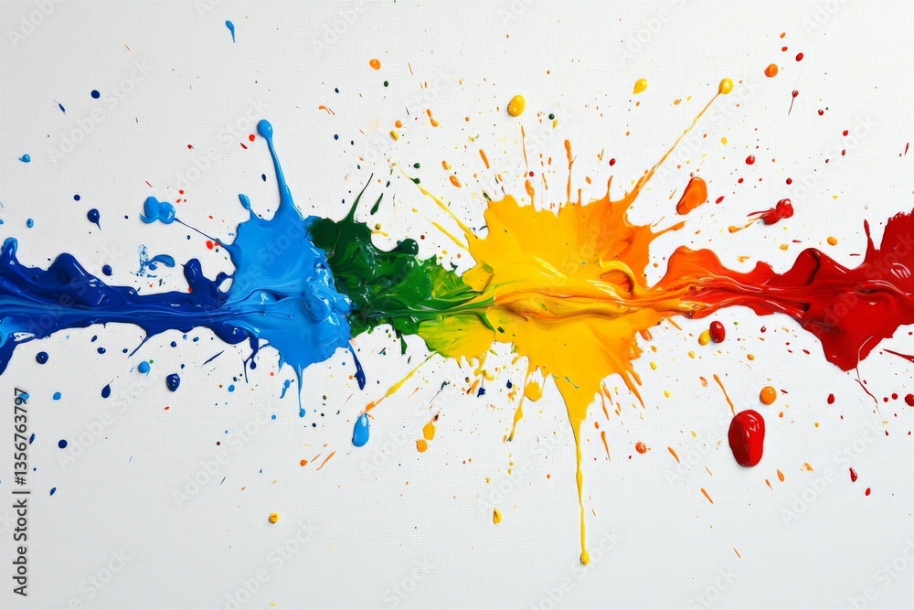 Poster colorful paint splashes create a vibrant abstract artwork in a creative studio space during daylight