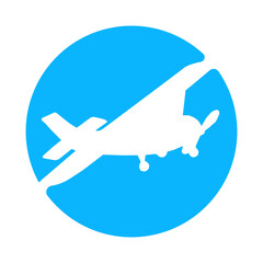Emblem of a light aircraft on a blue background. A small, single-engine training airplane in vector style, designed as a plane logo template.