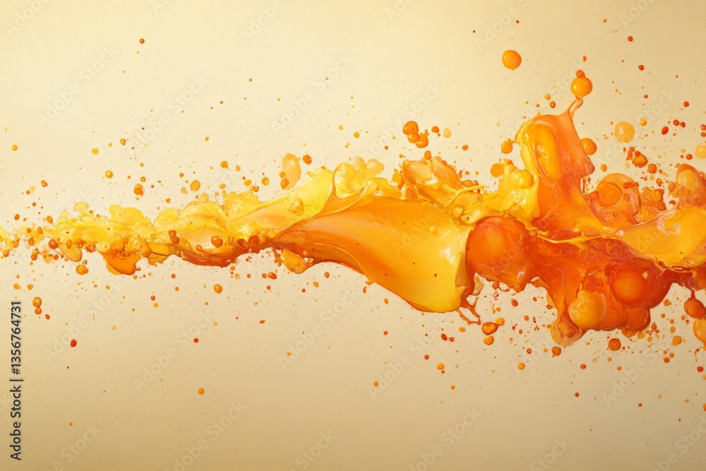 Aufkleber Fluid dynamic splash of orange paint in motion against a light backdrop capturing energy and creativity in an artistic setting