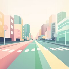 Abstract Cityscape with Pastel Colors and Geometric Shapes Creating a Calming Urban Atmosphere