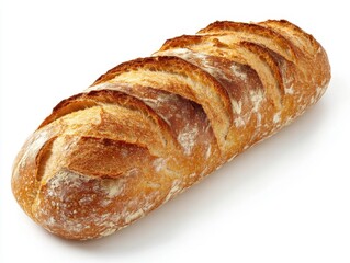 Golden crusty artisan bread loaf on white background a culinary delight for food photography