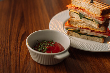 Grilled Ham and Tomato Sandwiches with Tomato Sauce