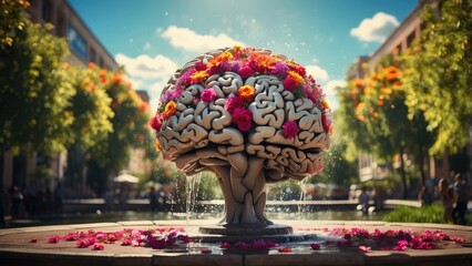 Obraz premium Hands holding a model of a human brain adorned with vibrant
