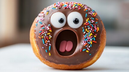 A Surprised Chocolate Donut with Sprinkles and Googly Eyes