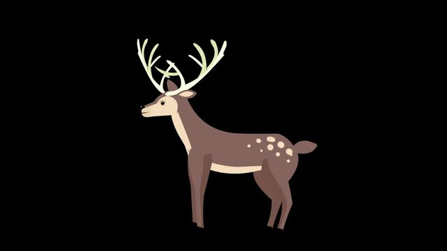 Animated video of a deer in the jungle in cartoon style on a black background, art.