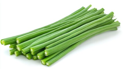 Vibrant Bunch of Fresh Green Chives on White Background Capturing Culinary Essence and Natural Simplicity for Healthy Eating