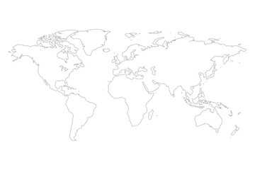 Vector Line World Map Illustration Minimal Outline Design Isolated on White Background