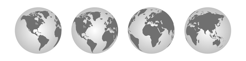 Black and White Globe Set Featuring Circular World Map Design