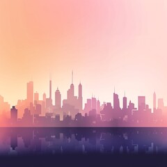 Fototapeta premium Cityscape Silhouette Reflecting on Water Surface against a Gradient Sunrise Sky Vector Illustration