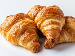 Some perfect appetizing typical french breakfast croissants isolated on white background