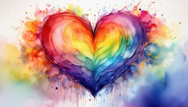 An artistic heart in rainbow hues radiates joy and love, embodying lgbt pride and diversity.