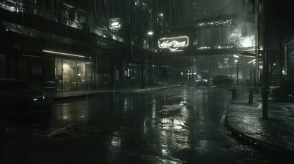 Rainy Night City Street Scene