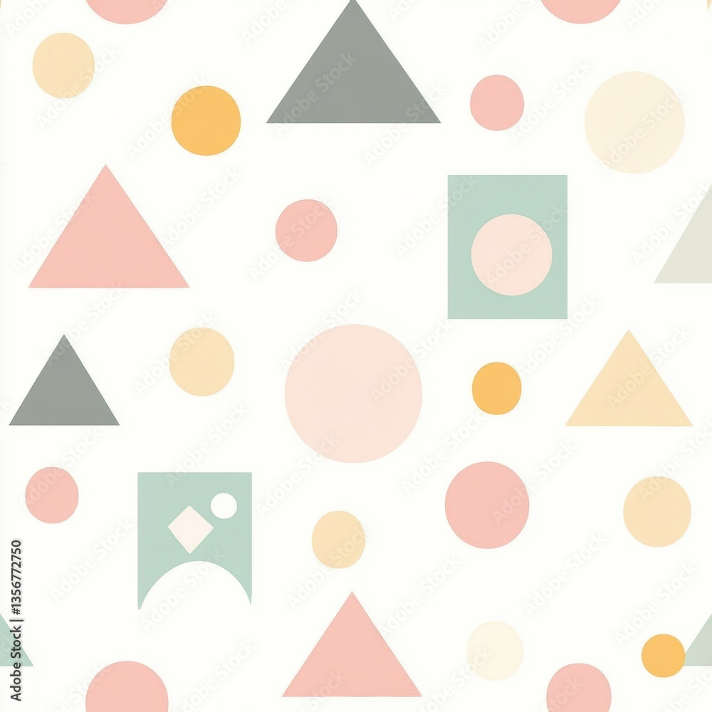 Aufkleber Seamless baby pattern featuring geometric shapes in soft pastel colors with a modern minimalistic design for nursery decor Generative AI