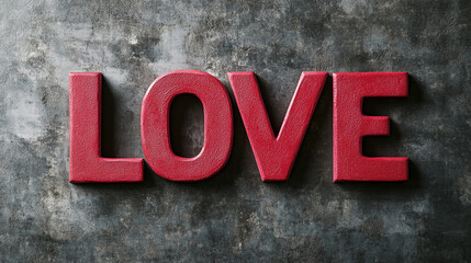 Fototapeta premium Red letters spelling LOVE on a dark gray textured background Valentine's Day concept, romantic, passionate