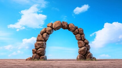Fototapeta premium Stone Archway In Arid Landscape Under Blue Sky