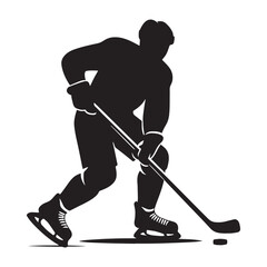 Skillful Ice Hockey Player silhouette, handling the puck with expert control - Ice Hockey illustration - Minimalist Ice Hockey vector - A master at play

