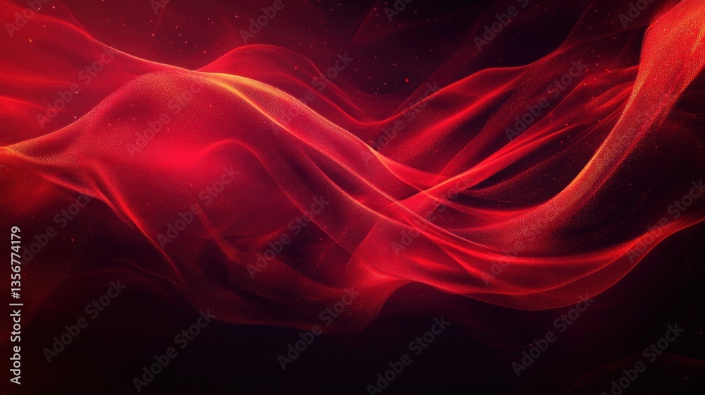 Aufkleber Red wave digital abstract with flowing particle dots on dark background creative dynamic wallpaper